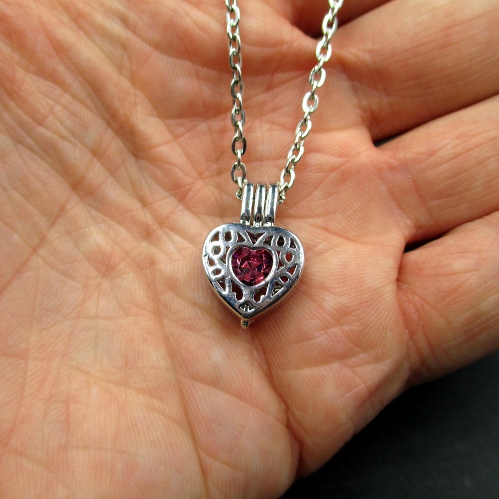 18 Inch Pink Cubic Zirconia Heart Pendant Necklace - Picture 3 of 7